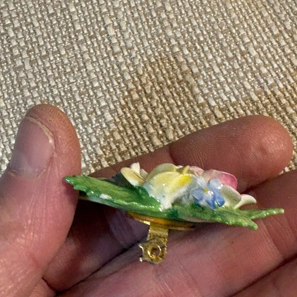Vintage 1970’s  Royal Adderley Floral Hand-Painted Porcelain brooch